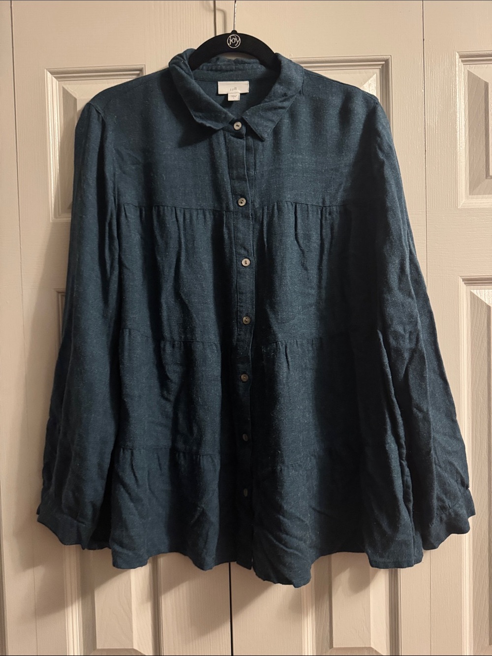 J. Jill Teal Button-Front Tiered Long-Sleeve Shirt